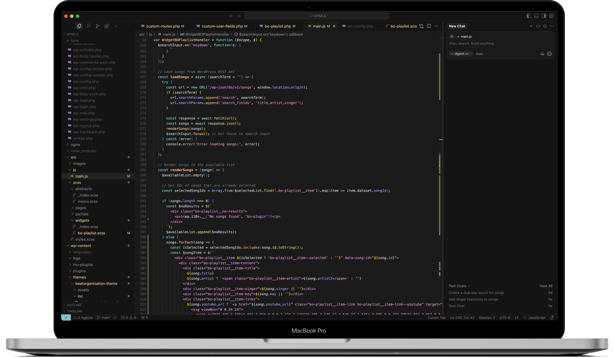 Code-Editor mit WordPress- und JavaScript-Dateien – Arbeitsumgebung von Matthias Seidel, Webentwickler aus Berlin